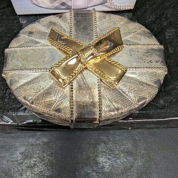 Godinger Silver Art Silver Plated 3" Oval Jewelry Box w/ Goldtone Bow New in Box - Picture 7 of 9